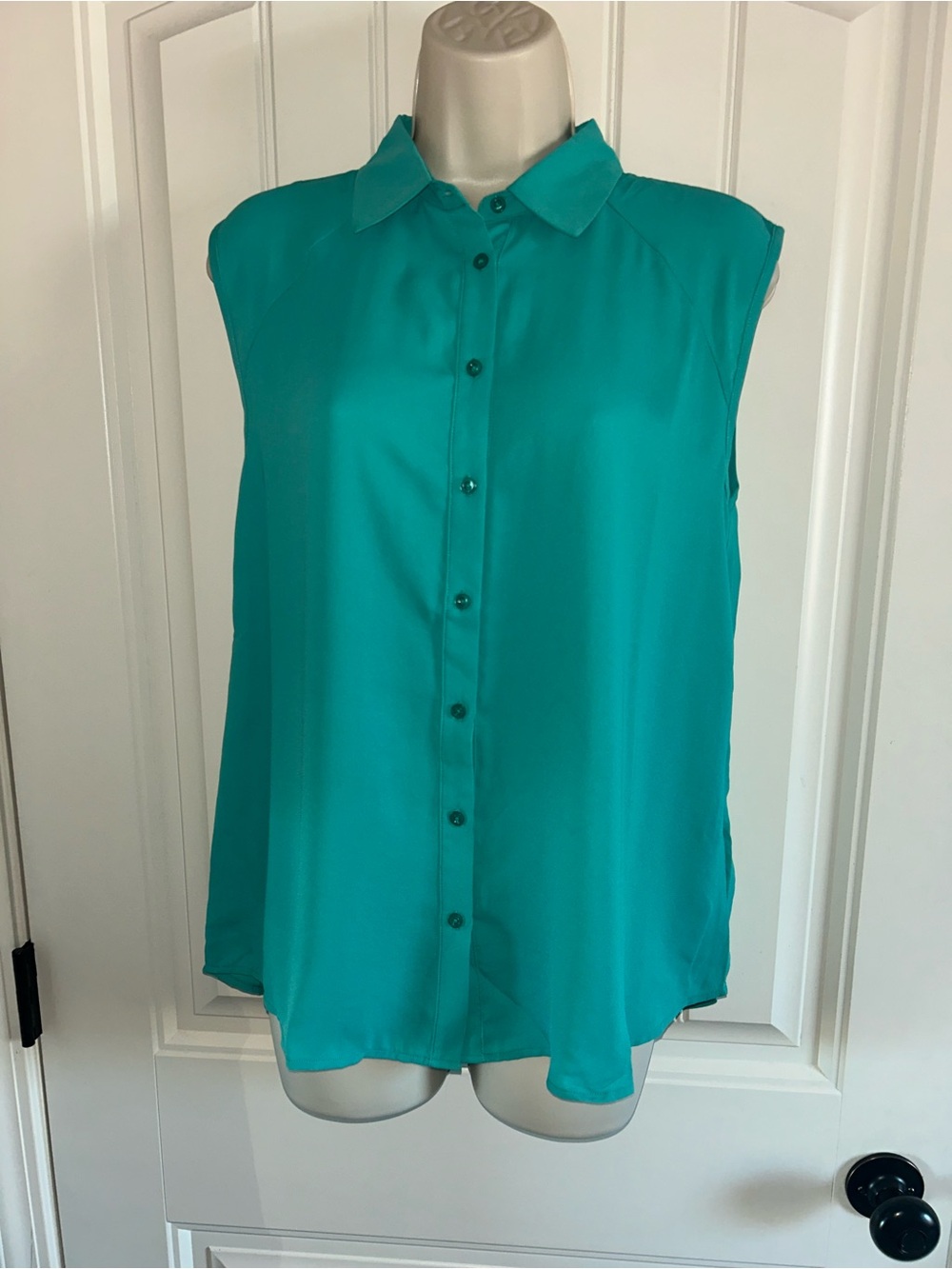 NWT ANDB Sleeveless Button-Front Blouse in Teal Green Sz S